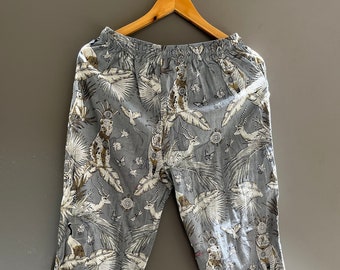 Indian Handmade Cotton Pajama Pants, Women Lounge Pants, Beach Pants, Floral Trouser Pants