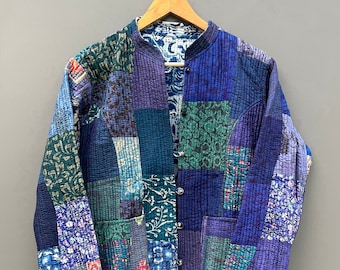 Giacca kimono patchwork di seta multicolore, giacca Boho, giacca trapuntata, giacca patchwork di cotone di seta, giacca assortita, blazer invernale