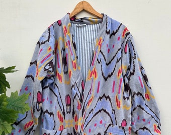 Velvet Banyan Fabric Kimono Cotton Velvet Robe Long, Original OFMD break up robe Printed Kimono With Tassels