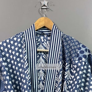 Vestaglia in kimono di cotone, vestaglia da damigella d'onore con stampa a blocchi, biancheria da notte estiva, taglia unica immagine 2