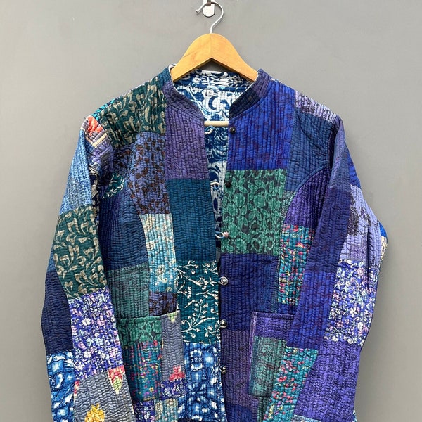 Veste kimono en patchwork de soie multicolore, veste bohème, veste matelassée, veste en patchwork de soie et coton, assortiment de vestes, blazer d'hiver