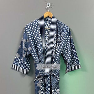 Vestaglia in kimono di cotone, vestaglia da damigella d'onore con stampa a blocchi, biancheria da notte estiva, taglia unica immagine 1