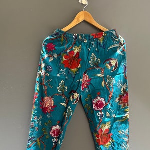 Indian Handmade Floral Print Cotton Pajama Pants, Women Lounge Pants, Beach Pants, Floral Trouser Pants