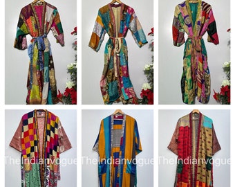 Silk Kimono Bulk Lot Jacket with belt Blouse Geometrics Florals Mix Patterns, Sustainable Clothing boho style Upcycled Sari
