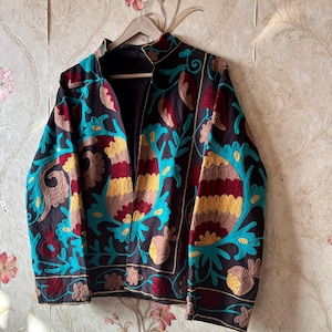 Handmade Suzani Cotton Jacket: Embroidered Boho Coat