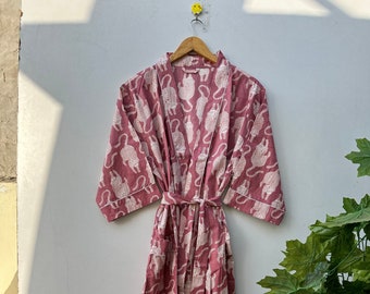 Kimono con stampa animalier, vestaglia da donna, accappatoio in cotone, copricostume per bikini, abiti da sposa