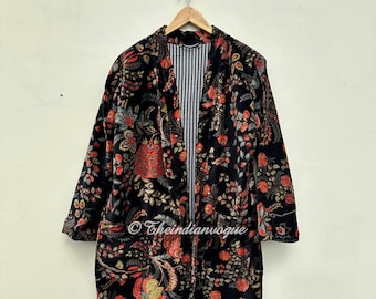 Indische Samt Jacke, Lange Winter Jacke, Geschenk Für Sie, Morgenmantel, Braut Robe, Samt Kimono