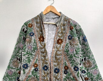 Indian Handmade Women Wear Winter Jackets, Hand Embroidery Suzani  Jacket , Quilted Jacket, Unisex Coat, Suzani Short Jacket