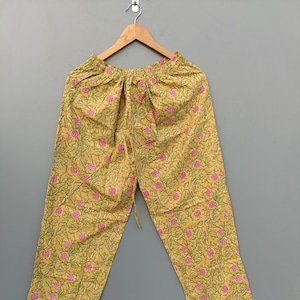 Indian Handmade Floral Print Cotton Pajama Pants, Women Lounge Pants, Beach Pants, Floral Trouser Pants