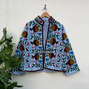 Handmade Suzani Embroidered Cotton Jacket: Ethnic Chic Outerwear