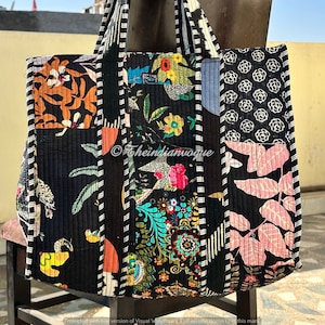 Vintage Brautjungfer Einkaufstasche mit Multi Patches Quilted | Weihnachtsgeschenke | Alltagsgebrauch Tasche | Floral Baumwolle gedruckt Einkaufstaschen für Frauen