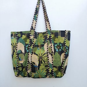 Quilted Jhola Bag, Cotton Quilted Tote Bags, Handmade Quilted Printed Market Bag