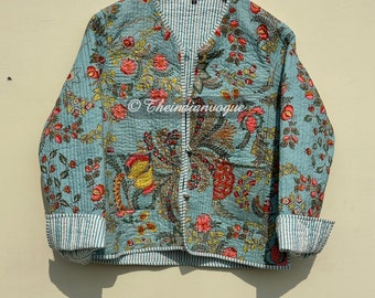 Beautiful Cotton Quilted Jacket Block Printed Boho Style Quilted  Jackets, Coat Holidays Gifts Button Closer Jacket for Women Gifts