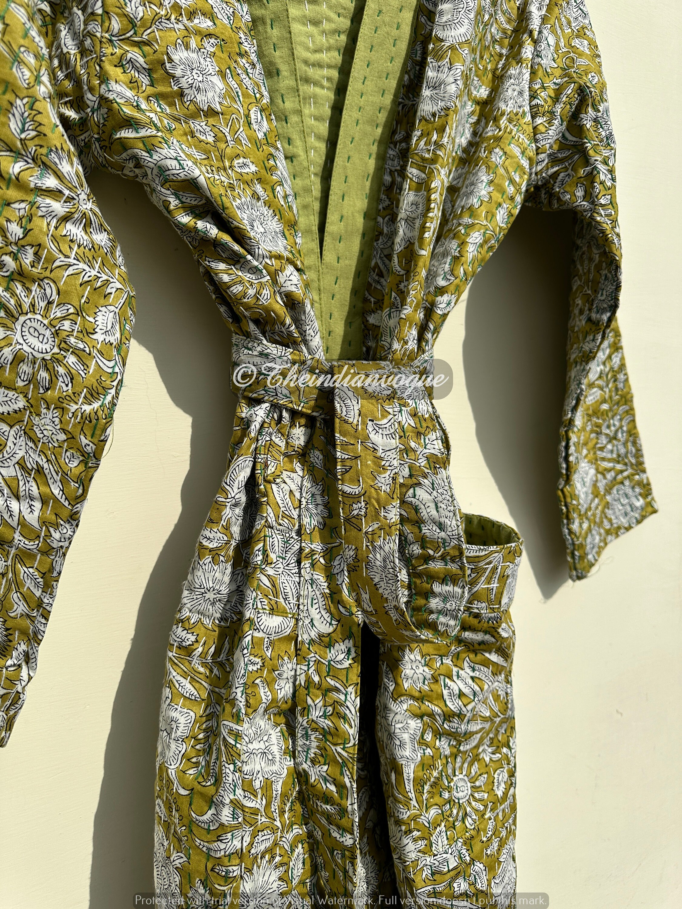 Kantha Robe Floral Kantha Robe: Quilted Cotton Dressing Gown, Vintage Winter Coat ...