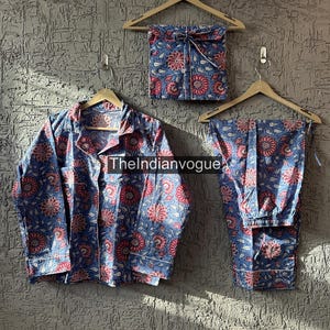 Indian Cotton Pajama Set: Women&#39;s Block Print PJs