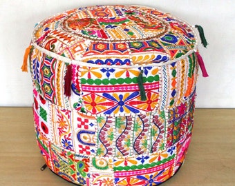 Indian Handmade Vintage Patchwork Ottomans Stool Sette Bohemian Flavour Beautiful Embriodered Patchwork Boho Khambadia Pouf Covers
