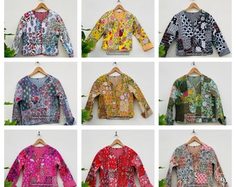 ON SALE !! Handmade Winter Jacket Coat, Multi Color Handmade Patchwork Jackets, Bohemian Style Jacket, Unisex Short Quilted Kantha Jacket