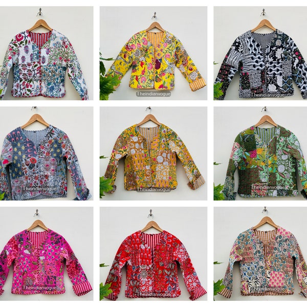 EN VENTE !! Manteau veste d'hiver fait main, vestes multicolores en patchwork fait main, veste style bohème, veste courte matelassée kantha unisexe