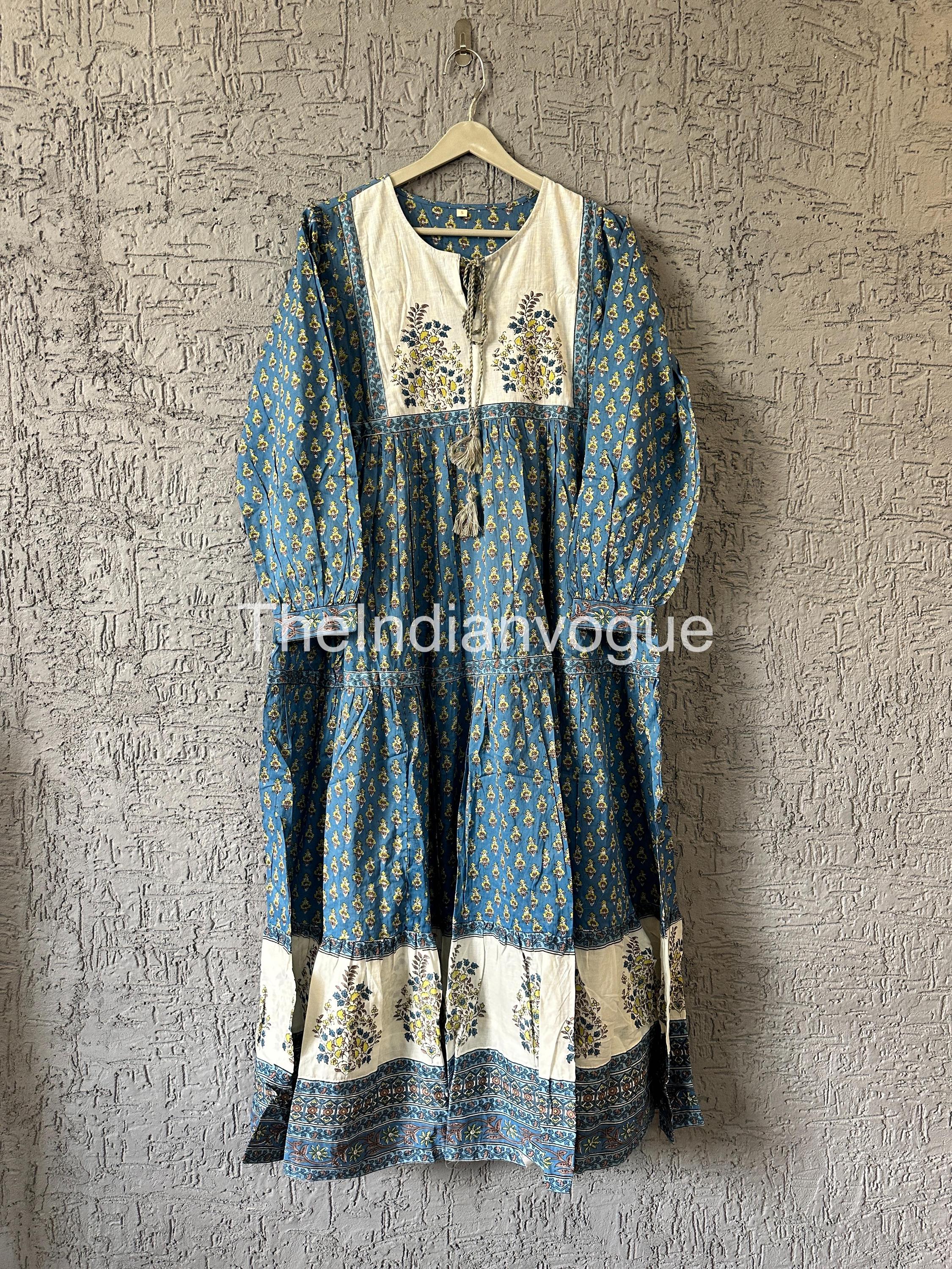 Robe Broderie Vintage Hippie Boho Naqui Inde - Taille L, Multicolore, Très Bon état