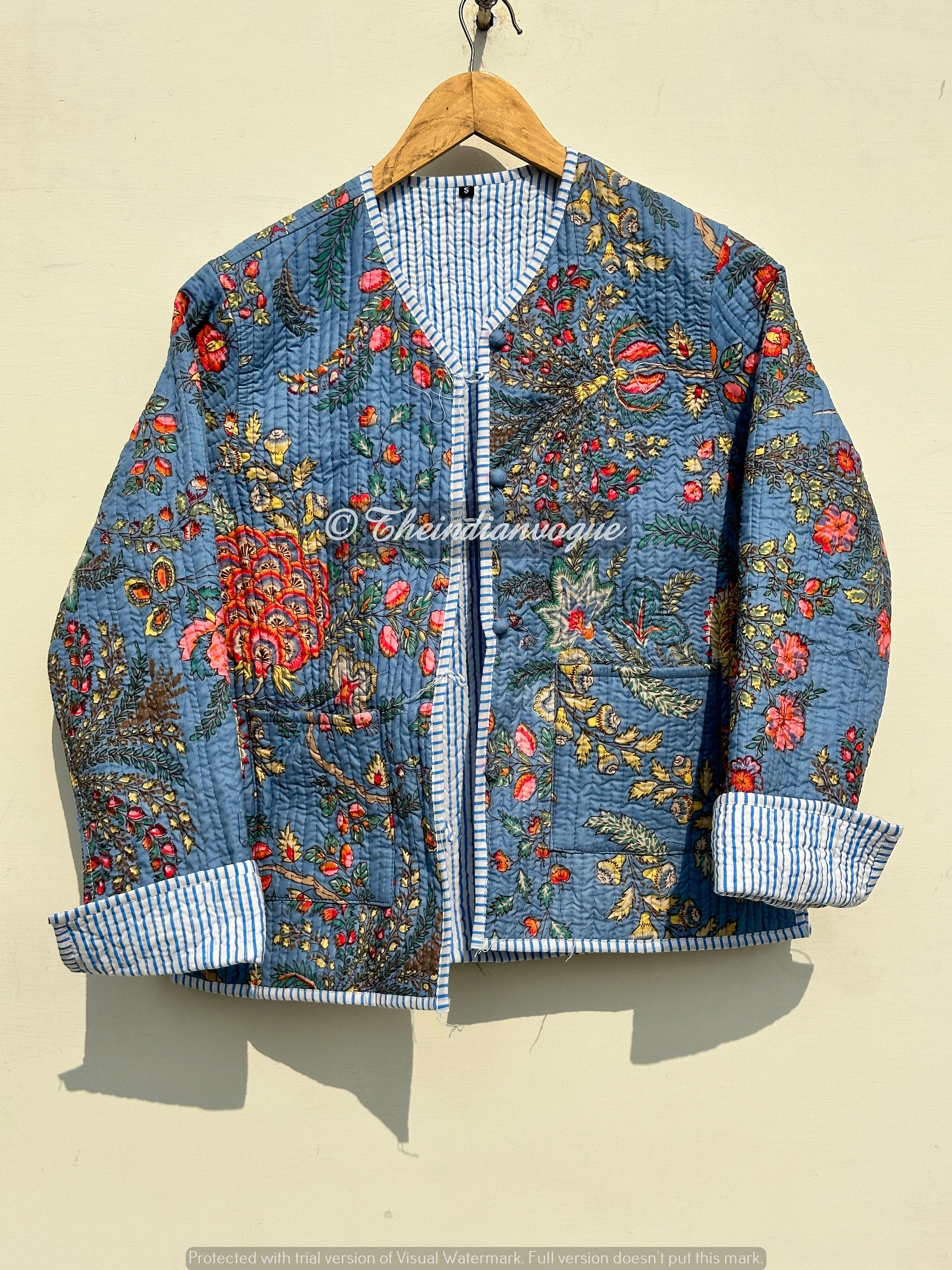Beautiful Cotton Quilted Jacket Block Printed Boho Style Quilted  Jackets, Coat Holidays Gifts Button Closer Jacket for Women Gifts