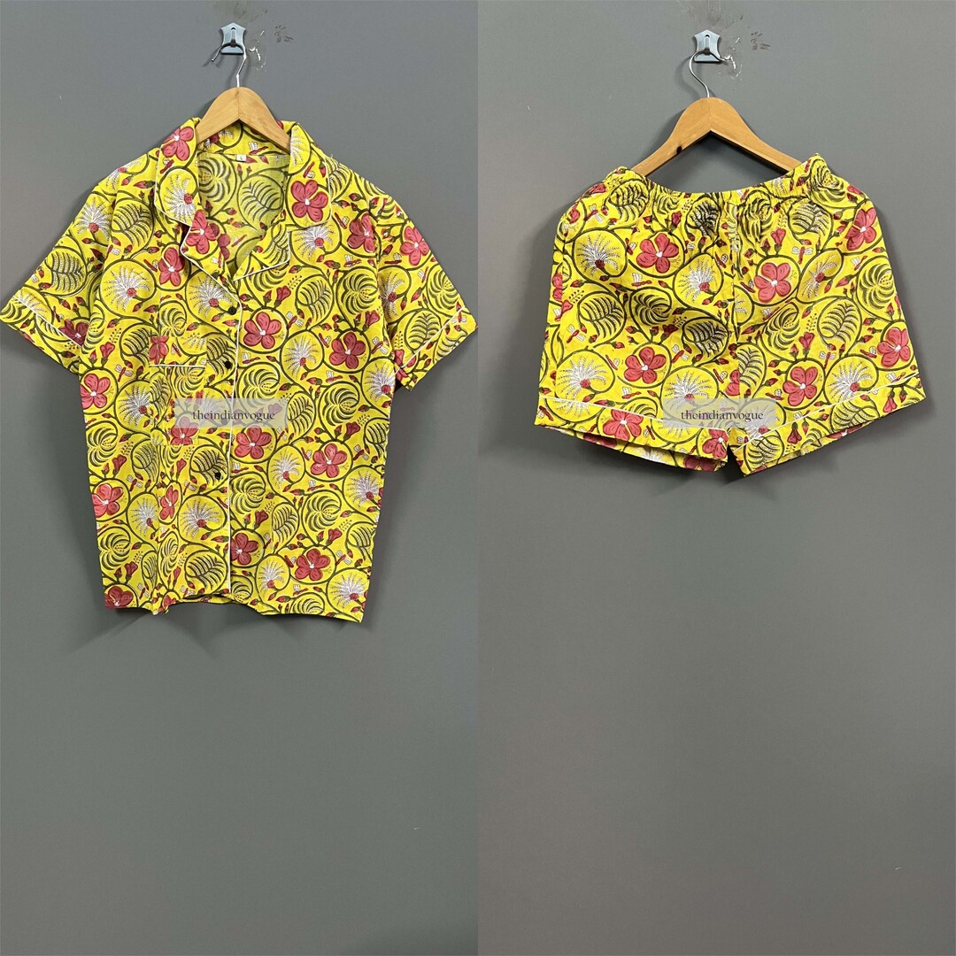 Floral Print Hand Block Night Wear Suit Set PJ Set Pajamas Set Tunic floral-print-hand-block-night-wear-suit-set-pj-set-pajamas-set-tunic