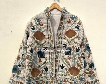 Suzani Embroidery WinterWear Jacket Womens Coat Quilted Jacket Ethnic Unisex Coat, Suzani Short Embroidered Jacket