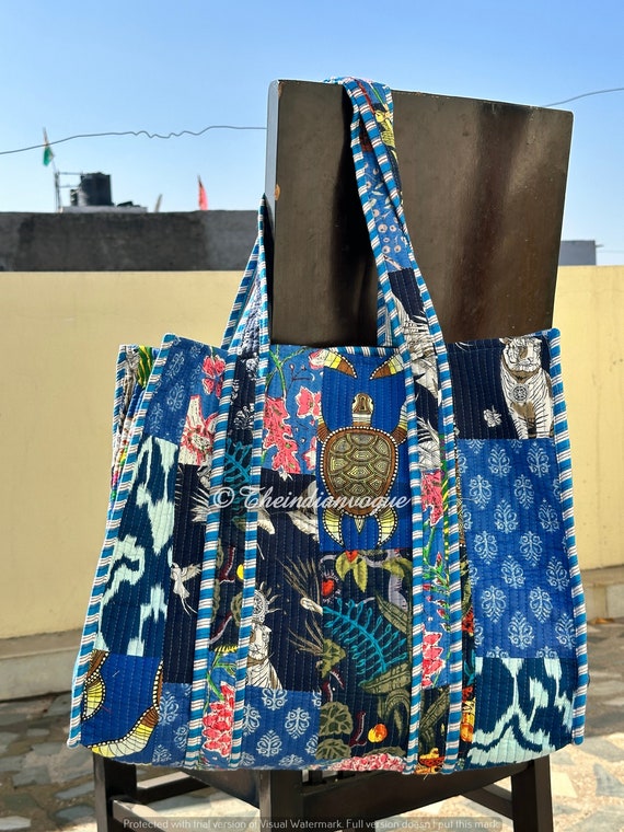 Rajasthani print Hand Stitched Kantha Cotton Market Bag XL Rajasthani print Hand Stitched Kantha Cotton Market Bag XL