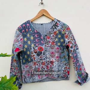 Hand Stitched Cotton Patchwork Quilted Jacket: Reversible Women&#39;s Coat