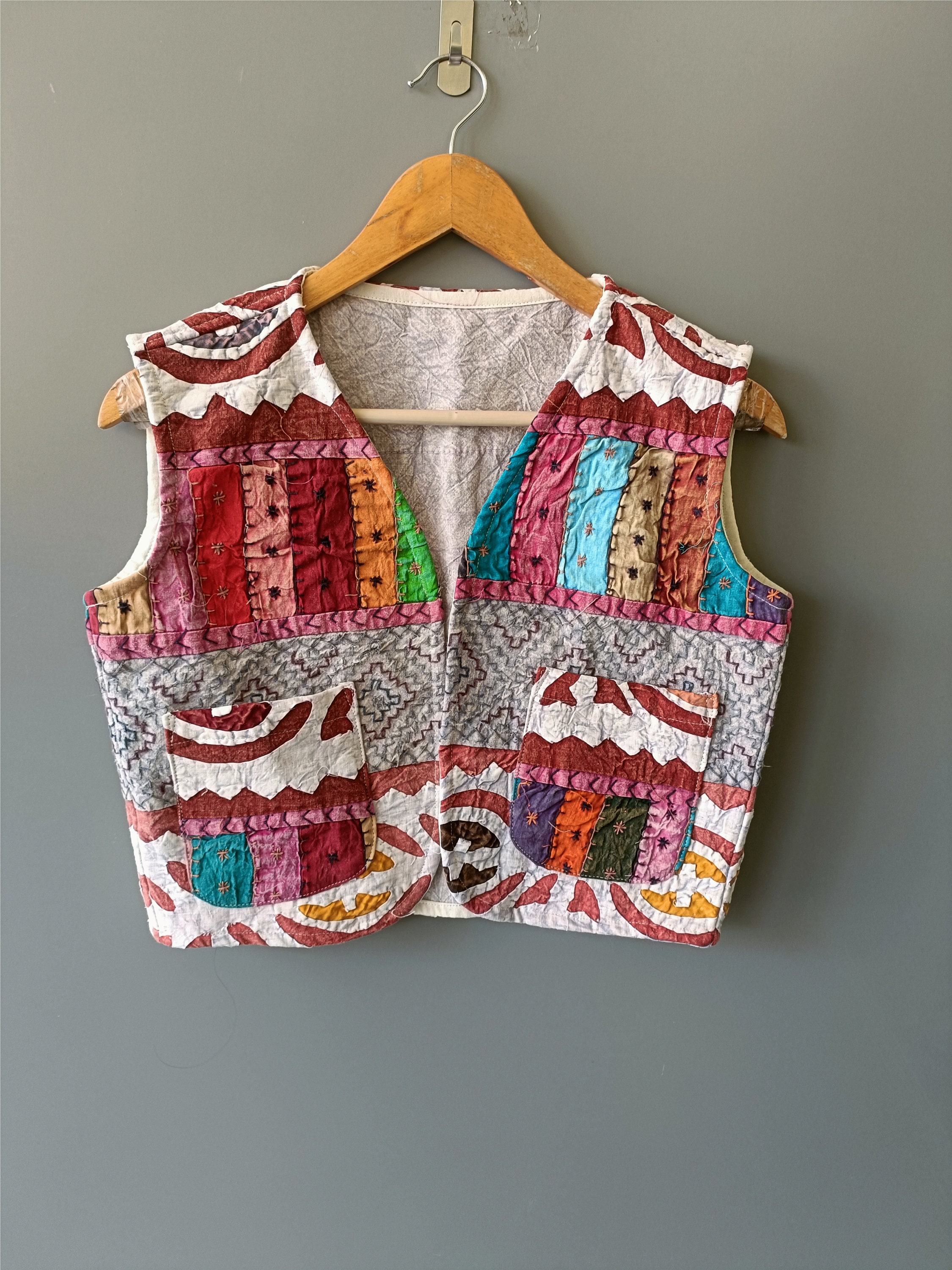 Cutwork Kantha Vest, Patchwork Jacket, Cotton Vest, Women