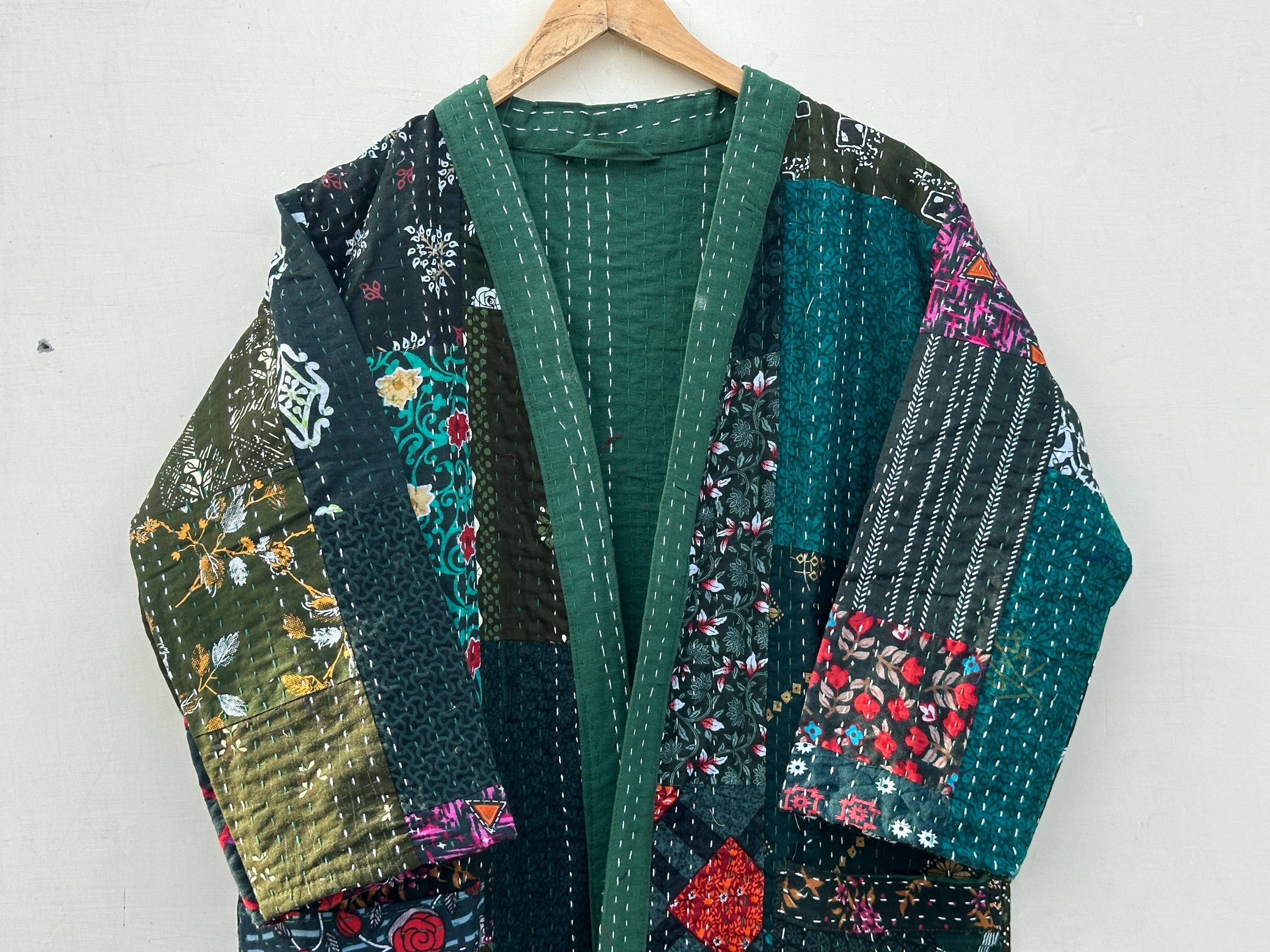 Kantha Robe Patchwork Kantha Kimono Robe: Floral Quilted Cotton Coat - Etsy