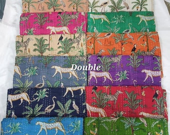 Jungle Print Kantha Throw Indian Jungle leaves quilt Bed Cover Safari Jungle Quilt Wildlife Children's Favorite Quilt Twin/Queen Size Quilt