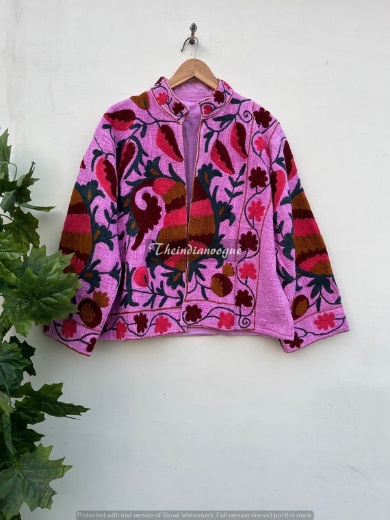 Pink Suzani TNT Jacket: Hand Embroidered Quilted Coat