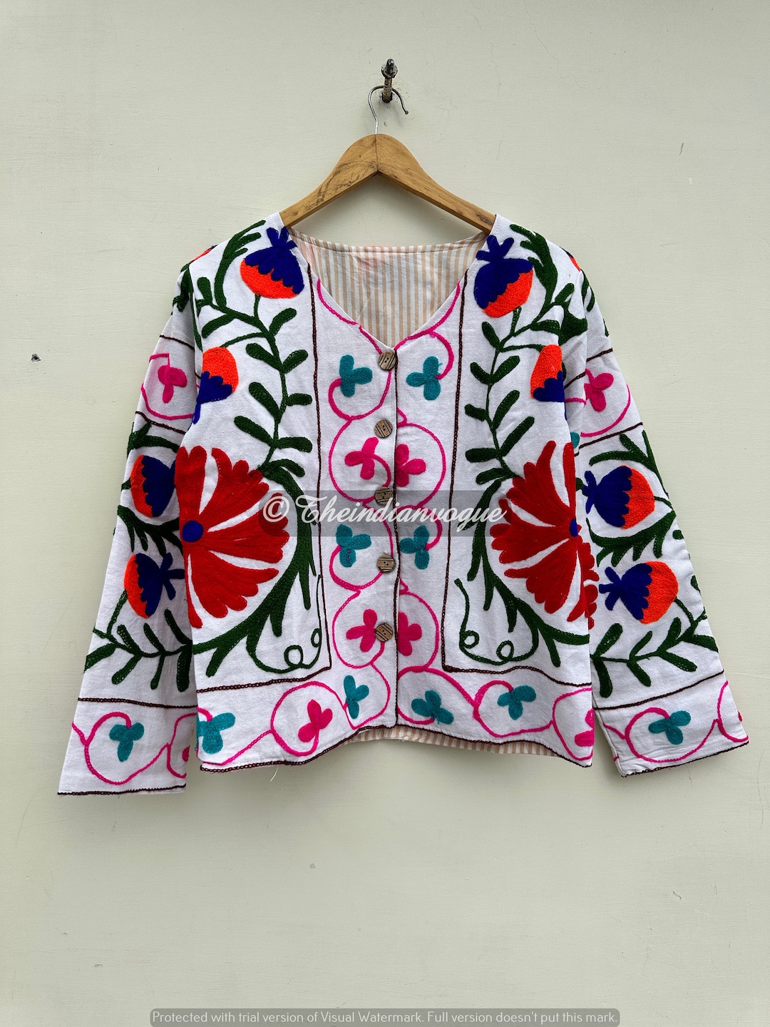 Indian Handmade Jacket, Uzbek Suzani Jacket, Cotton Hand Embroidery