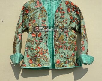 Beautiful Cotton Quilted Jacket Block Printed Boho Style Quilted  Jackets, Coat Holidays Gifts Button Closer Jacket for Women Gifts