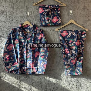 Hand Block Print Cotton Pajama Set: Floral Indian Nightwear