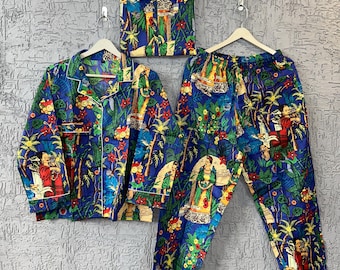 Pigiama in cotone con stampa floreale Boho: pigiama con stampa a blocchi indiani