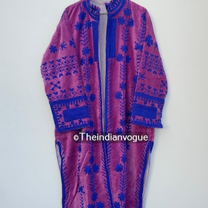 Suzani Embroidered Velvet Kimono Robe: Cotton Jacket