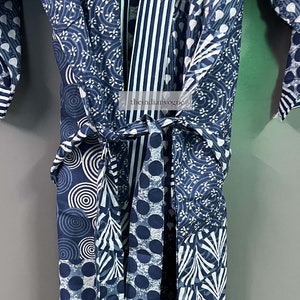 Vestaglia in kimono di cotone, vestaglia da damigella d'onore con stampa a blocchi, biancheria da notte estiva, taglia unica immagine 6