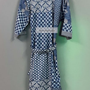 Vestaglia in kimono di cotone, vestaglia da damigella d'onore con stampa a blocchi, biancheria da notte estiva, taglia unica immagine 8