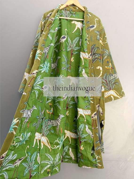 Reversible Velvet Kimono Robe: Handmade Cotton Jacket