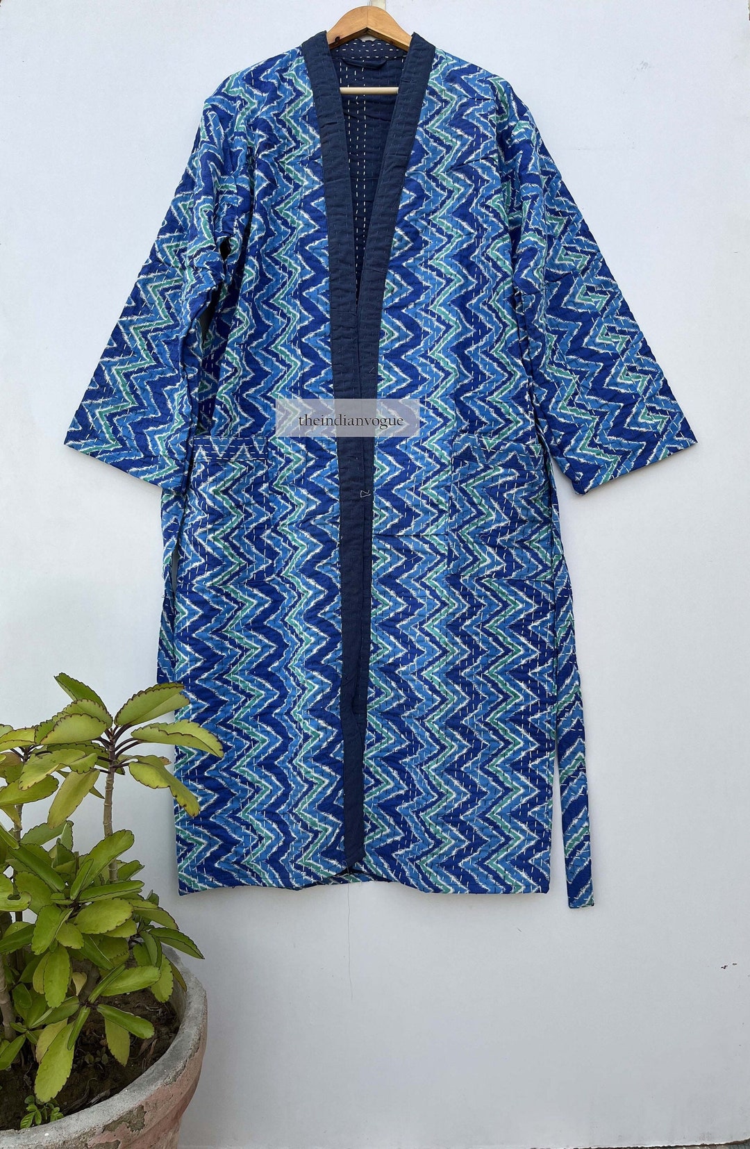 Indigo Blue Kantha Jacket, Indian Handmade Cotton Kantha Jacket, Kantha