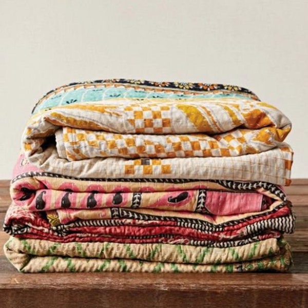 Lot Of 10 Pcs, Vintage Reversible Kantha Quilt Handmade Throw Blanket Bedspread Cotton Bedding Gypsy Quilt, Light Weight Kantha Quilts
