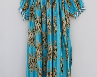 Tibetan Tiger Hand Block Print Soft Cotton Summer Dress, Midi Dress, Dresses for Women, String Closer Dress Gift For Your Loved Ones tunics