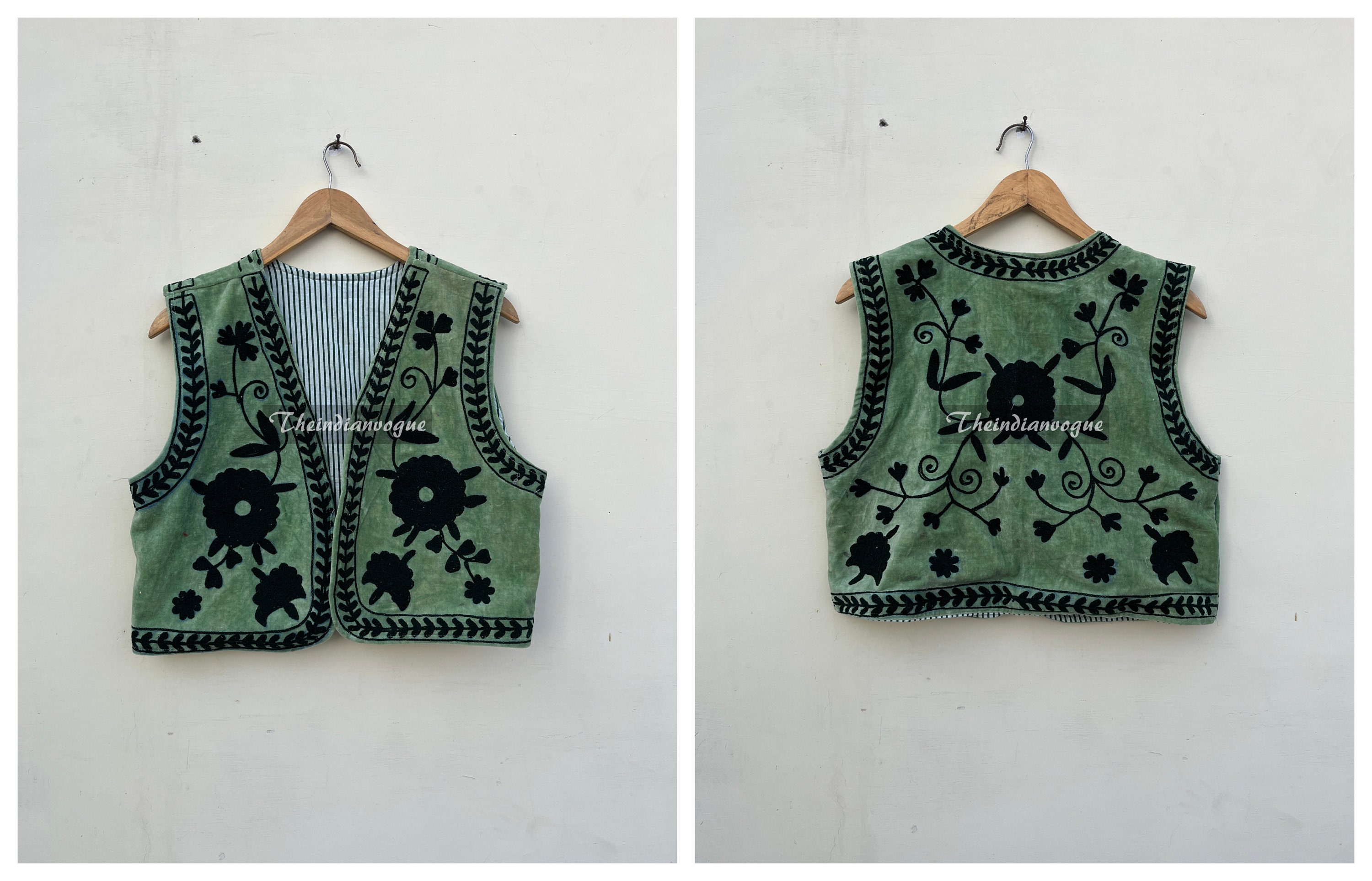 Embroidery Suzani Jacket, Sleeveless Suzani Vest, Lightweight Velvet Vest Jacket, Indian Suzani Short Jacket, Rajasthani Cotton Waistcoat