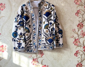 Hand Embroidered Suzani Cotton Jacket: Winter Coat