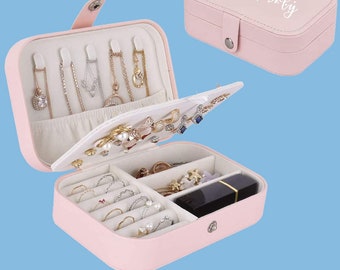 Boîte à bijoux personnalisée, étuis de rangement pour bijoux de voyage, boîte de rangement pour collier, boucles d'oreilles, cadeau de demoiselle d'honneur