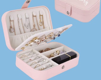 Gepersonaliseerde sieradendoos reissieraden organisator koffers, sieraden opbergdoos voor ketting, oorbellen, bruidsmeisje cadeau