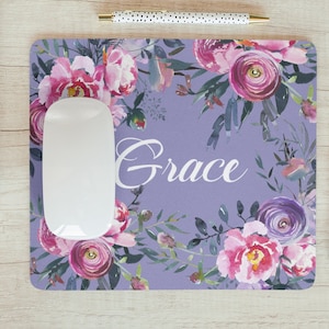 Custom Name Mouse pad Personalized Mousepad Floral Monogram Watercolors Office Decor Desk Accessories Flowers Gift Coworker Boss A310