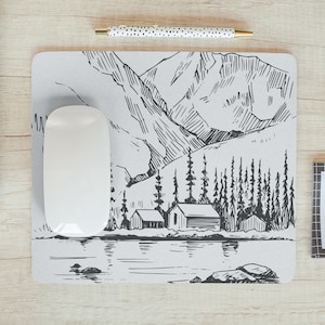 Mouse Pad Mountains MousePad Office Nature Mouse Pad Lake Forest Sketch Desk Accessories Desk Pad Gift for Coworker A1097