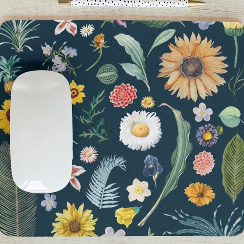 Tiny Flowers Mouse Pad Floral Mousepad Black Office Decor for - Etsy